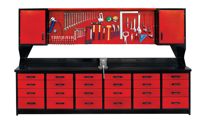 12′ workbench with upper Bench with upper cabinet
